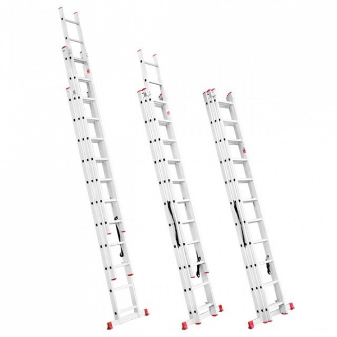 Драбина з алюмінію, 3-секційна, універсальна, розкладна, 3*11 сход., 6.7 м INTERTOOL LT-0311